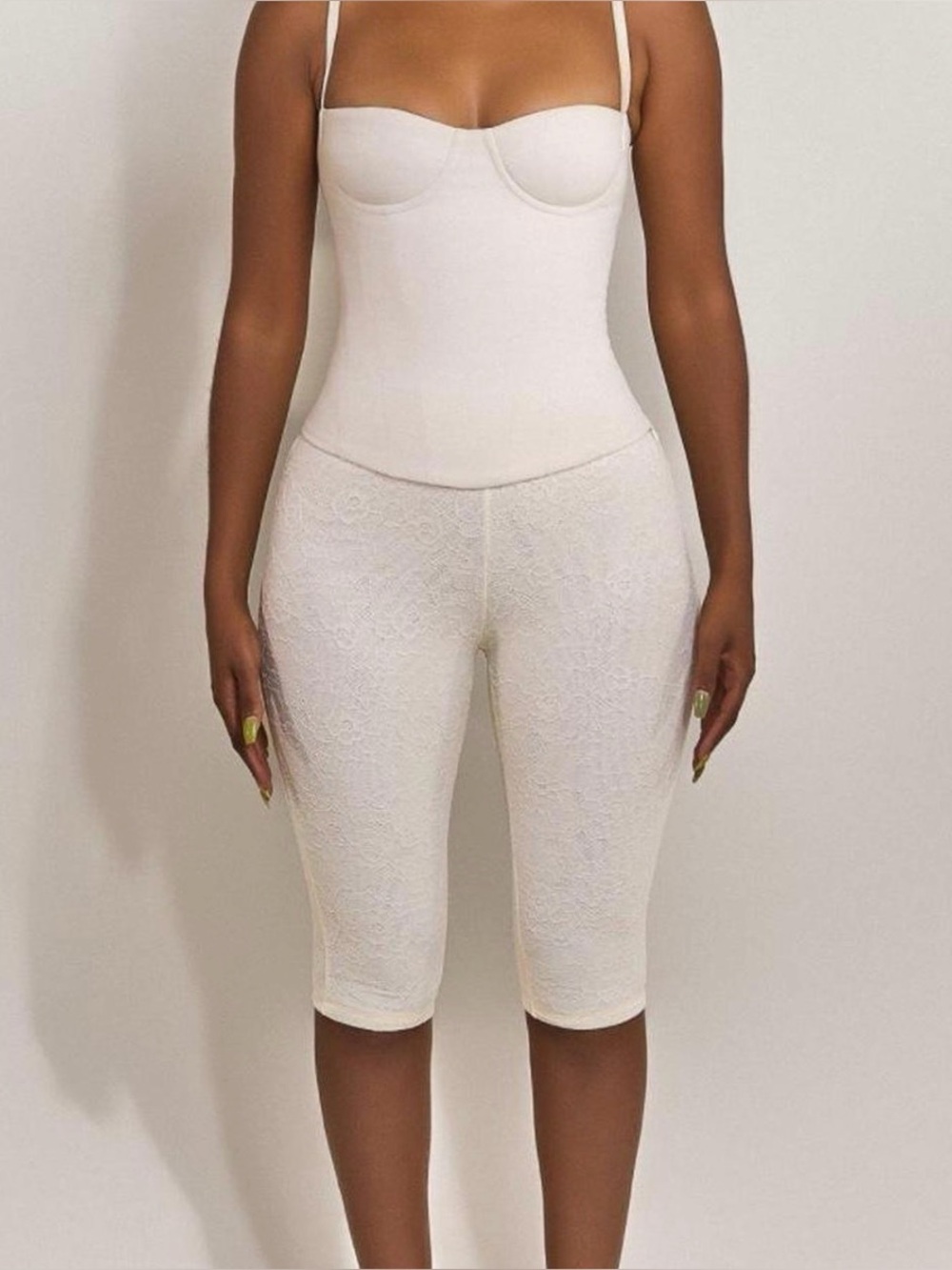 High-Waist Cream Lace Bike Shorts